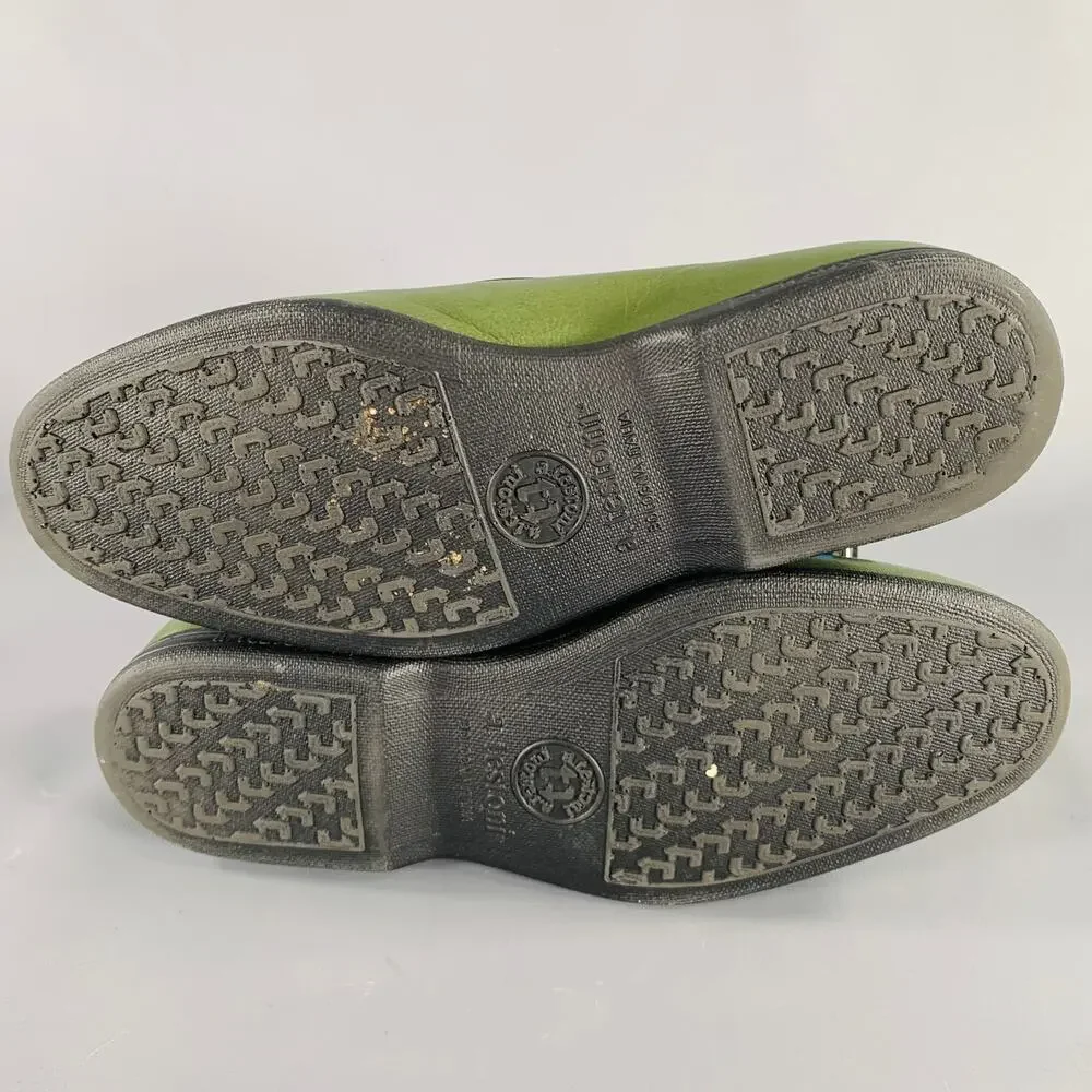 A.TESTONI Size 8 Green Black Contrast Stitch Leather Slip On Loafers